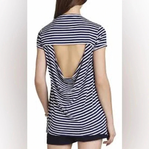 BCBGMAXAZRIA | MYA Green & Navy Striped Open Back Top Blouse Size S - Picture 3 of 3